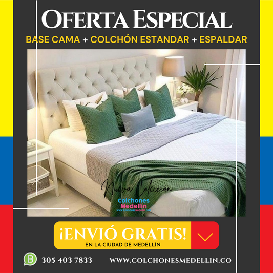 Base Cama + Colchones + Espaldar Capitoneado